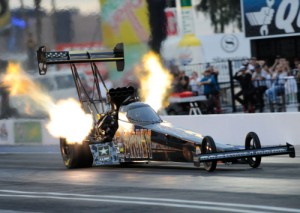 Tony Schumacher, seen here from earlier action, led Top Fuel qualifying on Friday for this weekend's Gatornationals in Gainesville, FL.  Photo courtesy NHRA Media