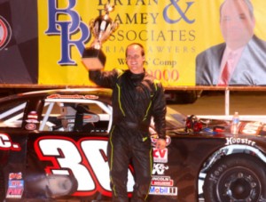 Brandon Fox topped the Late Model Stock field at Greenville Pickens Speedway Saturday night to pick up his first career division victory.  Photo courtesy GPS Media
