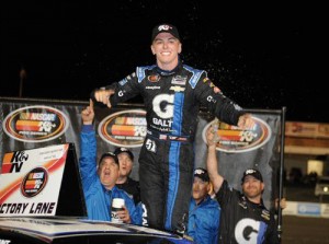 Dalton Sargeant scored his first career NASCAR K&N Pro Series West victory Saturday night at Kern County Raceway Park.  Photo by Jonathan Moore/Getty Images for NASCAR