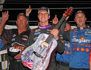 Grant Enfinger and his team celebrate in victory lane after winning Saturday night's ARCA Racing Series race at Fairgrounds Speedway Nashville.  Photo courtesy ARCA Media
