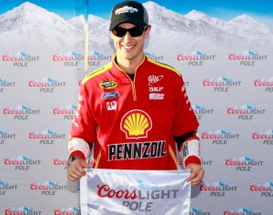 Joey Logano scored the Coors Light Pole Award in qualifying for Saturday night's NASCAR Sprint Cup Series race at Richmond International Raceway.  Photo by Brian Lawdermilk/NASCAR via Getty Images