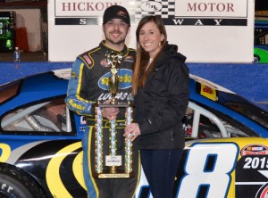 Josh Berry, seen here from an earlier win, scored the Late Model Stock victory Saturday night at Hickory Motor Speedway.  Photo by Sherri Stearns