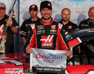 Kurt Busch poses after winning the Coors Light Pole Award during qualifying for Saturday night's NASCAR Sprint Cup Series race at Texas Motor Speedway.  Photo by Sarah Glenn/Getty Images for Texas Motor Speedway