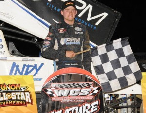 Parker Price-Miller scored his first UNOH All Star Circuit of Champions victory Saturday night at Wayne County Speedway.  Photo courtesy ASCOC Media