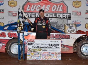 Earl Pearson, Jr., seen here from earlier action, scored the Lucas Oil Late Model Dirt Series feature Friday night at Oshkosh Speedzone Raceway.  Photo by Troy Bregy