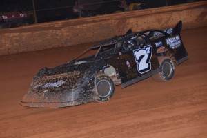 After an eight year absence from driving, Ervin Atkinson scored the Hobby Stock victory in just his second race back at Hartwell Speedway Saturday night.  Photo by Heather Rhoades
