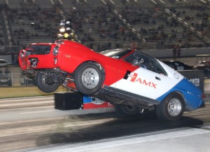 Joey Scott does a wheelstand in his AMC AMX en route to the Street Outlaw victory during last week's Friday Night Drags at Atlanta Motor Speedway.  Photo by Tom Francisco/Speedpics.net