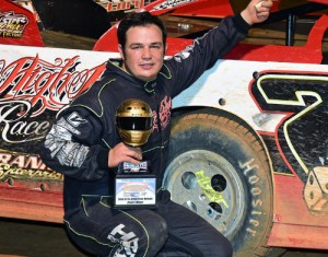 Justin McRee celebrates his NeSmith Chevrolet Dirt Late Model Series win on Saturday night at Whynot Motorsports Park.  Photo courtesy NeSmith Media