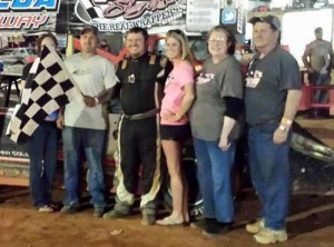 Kenny Collins and his team celebrates in victory lane after scoring the Limited Late Model win at Toccoa Raceway Saturday night.  Photo courtesy Kenny Collins/Facebook