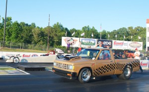 Paul Dooley (far lane) beat out Gary Dunn (near lane) to score his first Super Pro victory Saturday at the Atlanta Dragway.  Photo by Tim Glover