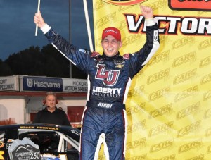 William Byron held off Chase Elliott to score the victory in Saturday night's CARS Racing Tour Pro Late Model feature at Hickory Motor Speedway.  Photo by Sherri & Nick Stearns