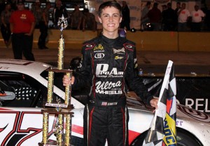 Zane Smith scored his second straight PASS South Super Late Model victory Friday night at Concord Speedway.  Photo by Laura / LWpictures.com