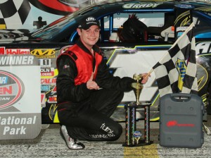 Andrew Grady swept both Late Model features Saturday night at Southern National Motorsports Park.  Photo by Alicia Hackett/Frameworks Photography