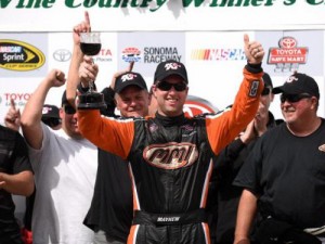 David Mayhew won Saturday's NASCAR K&N Pro East Series West race at Sonoma Raceway, earning his ninth career series victory.  Photo by Getty Images for NASCAR