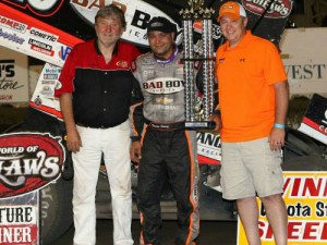 Donny Schatz took his 16th World of Outlaws Sprint Car Series win of the season Saturday night at the Dakota State Fair Speedway.  Photo by Chaos Photography