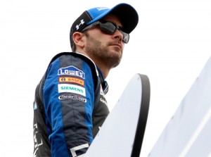 Jimmie Johnson looks on from the top of his car transporter during practice for Sunday's NASCAR Sprint Cup Series race at Pocono Raceway.  Photo by Brian Lawdermilk/NASCAR via Getty Images