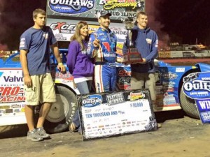 Josh Richards held off series points leader Shane Clanton to pick up Saturday night's World of Outlaws Late Model Series race at Brighton Speedway.  Photo courtesy WoO Media