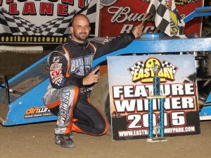 Kyle Bronson topped the field to win Saturday night's Open Wheel Modified Larry Miller Memorial at East Bay Raceway Park.  Photo courtesy EBRP Media