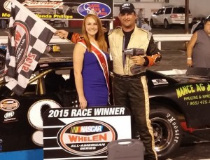 Lance Gatlin made his first trip to victory lane of the season Saturday in Late Model Stock action at Lonesome Pine Raceway Saturday night.  Photo courtesy LPR Media