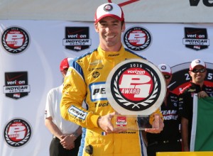 Simon Pagenaud scored  the pole for Saturday's Verizon IndyCar Series MAVTV 500 at Auto Club Speedway.  Photo by Chris Jones