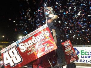 Danny Dietrich celebrates after winning Friday's World of Outlaws Sprint Car Series A-Main at Williams Grove Speedway.  Photo courtesy Williams Grove Speedway/Twitter