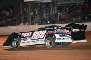 Jason Cliburn held off Mike Boland to win the Chevrolet Performance Super Late Model Series race on Saturday night at Whynot Motorsports Park.  Photo courtesy NeSmith Media