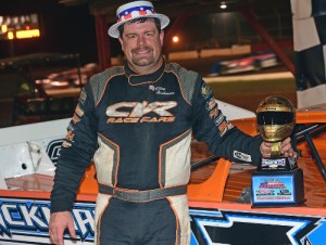 Riley Hickman won the NeSmith Chevrolet Dirt Late Model Series Salute To America Nationals opening race Thursday night at Talladega Short Track.  Photo courtesy NeSmith Media