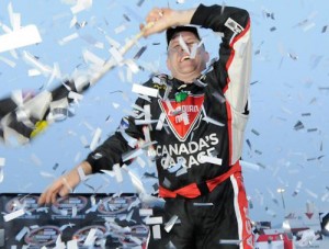 Scott Steckly celebrates in victory lane after scoring his first NASCAR Canadian Tire Series presented by Mobil 1 win of the season. Photo by Matthew Murnaghan/NASCAR