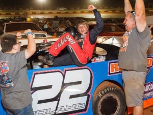 Will Roland became the youngest driver to ever win a feature at Rome Speedway at 13 years of age with a victory in the Sunday's Crate Late Model feature.  Photo by Kevin Prater/praterphoto.com