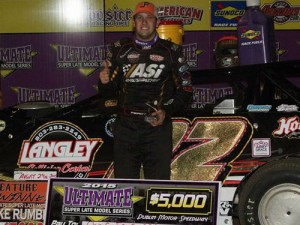 Chris Ferguson took the win in Saturday night's Rattlesnake Rumble for the Ultimate Super Late Model Series at Dublin Motor Speedway. Photo courtesy Dublin Motor Speedway Media