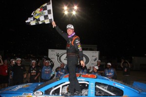 Grant Enfinger celebrates in victory lane after winning Saturday's ARCA Racing Series race at Berlin Raceway.  Photo courtesy ARCA Media