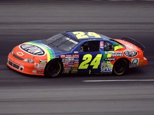 Jeff Gordon will race under the classic "Rainbow Warrior" colors, seen here in 1997, in this weekend's NASCAR Sprint Cup Series race at Bristol Motor Speedway. Photo courtesy ISC Archives via Getty Images