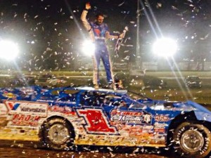 Josh Richards held off Shane Clanton to sweep the World of Outlaws Late Model Series weekend with a victory Sunday night at Eriez Speedway.  Photo courtesy Josh Richards Racing