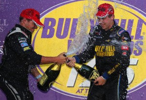 Scott Heckert (right) celebrates winning Friday's NASCAR K&N Pro Series East race at Watkins Glen International for his second consecutive win at the historic road course. Photo by Getty Images for NASCAR
