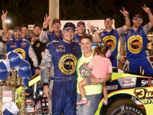 George Brunnhoelzl celebrates in victory lane Saturday night at Langley Speedway with his crew and family following his 24th career NASCAR Whelen Southern Modified Tour victory. Photo by Getty Images for NASCAR