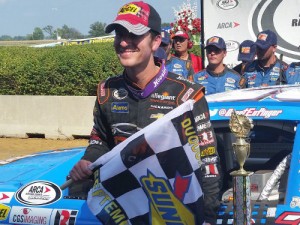 Grant Enfinger made it back-to-back ARCA Racing Series victories at the one mile dirt track at the DuQuoin State Fairgrounds Monday.  Photo courtesy ARCA Media