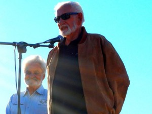 Legendary drag racer Hubert Platt speaks to the crowd during the 2014 Mountain Moonshine Festival in Dawsonville, GA.  Platt passed away Saturday morning.  He was best known as a racer for the Ford factory team in the 1960s, and was a member of several racing halls of fame, including the Georgia Racing Hall of Fame.  Photo by Angela Williamson