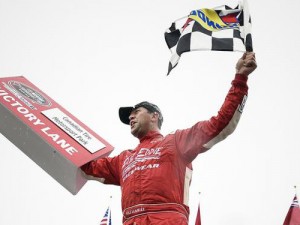 Jason Hathaway celebrates his first road-course win in the NASCAR Canadian Tire Series Sunday at Canadian Tire Motorsport Park. Photo by Matthew Manor/Getty Images for NASCAR
