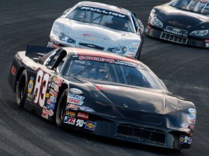 Matt Bowling (83) and Lee Pulliam (5) split Saturday night's twin Late Model Stock features at South Boston Speedway.  Photo courtesy SBS Media