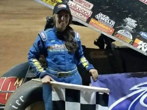 Morgan Turpen snapped a winless drought of almost a year by scoring the USCS Sprint Car Series victory Saturday night at Harris Speedway.  Photo by Jacob Seelman/USCS