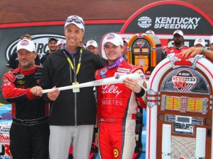 Ryan Reed celebrates in victory lane after winning Saturday's ARCA Racing Series race at Kentucky Speedway. Photo courtesy ARCA Media