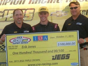 Erik Jones scored his third straight Winchester 400 victory Sunday, pocking over $100,000 in earning in the process.  Photo courtesy CRA Media