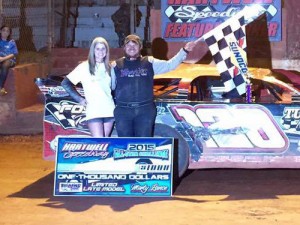 Kenny Collins celebrates in victory lane after winning the Limited Late Model All-Star Challenge at Hartwell Speedway Saturday night.  Photo courtesy Kenny Collins Racing/Facebook