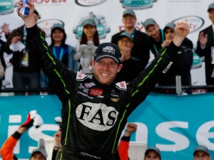 Regan Smith celebrates in victory lane after winning Saturday's NASCAR Xfinity Series race at Dover International Speedway.  Photo by Brian Lawdermilk/NASCAR via Getty Images
