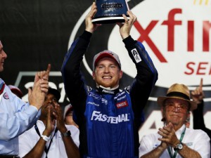 Chris Buescher celebrates winning the NASCAR Xfinity Series championship Saturday at Homestead-Miami Speedway. Photo by Chris Graythen/Getty Images