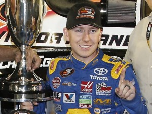 Chris Eggleston celebrates after winning the 2015 NASCAR K&N Pro Series West series championship Thursday night at Phoenix International Raceway. Photo by Todd Warshaw/NASCAR via Getty Images