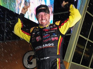 Matt Crafton celebrates in victory lane after winning Friday night's NASCAR Camping World Truck Series season finale at Homestead-Miami Speedway.  Photo by Jeff Curry/Getty Images