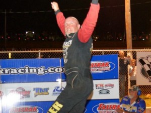 Ron Parker celebrates after wrapping up the FASTRAK Late Model championship with a third place finish Sunday at Lavonia Speedway. Photo courtesy FASTRAK Media