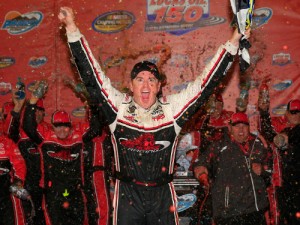 Timothy Peters celebrates in victory lane after winning Friday night's NASCAR Camping World Truck Series race at Phoenix International Raceway.  Photo by Chris Trotman/Getty Images