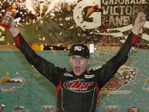 Todd Gilliland celebrates in victory lane after winning Thursday's NASCAR K&N Pro Series West Series race at Phoenix International Raceway. Photo by Todd Warshaw/NASCAR via Getty Images